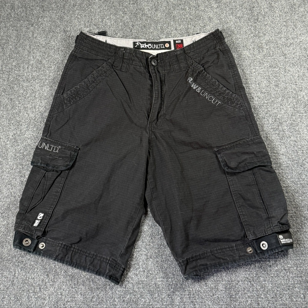 Ecko Unltd Shorts Mens 30 Black Cargo Raw & Uncut Streetwear Skate Y2K Vibe